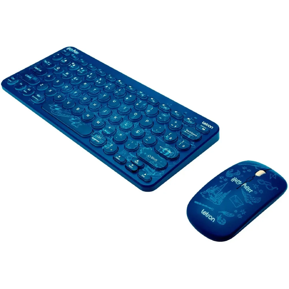Imagem 2 de 5 do produto Kit Teclado E Mouse Sem Fio Letron Harry Potter Azul