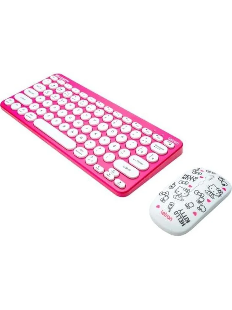 Imagem 2 de 5 do produto Kit Teclado E Mouse Sem Fio Letron Hello Kitty Rosa