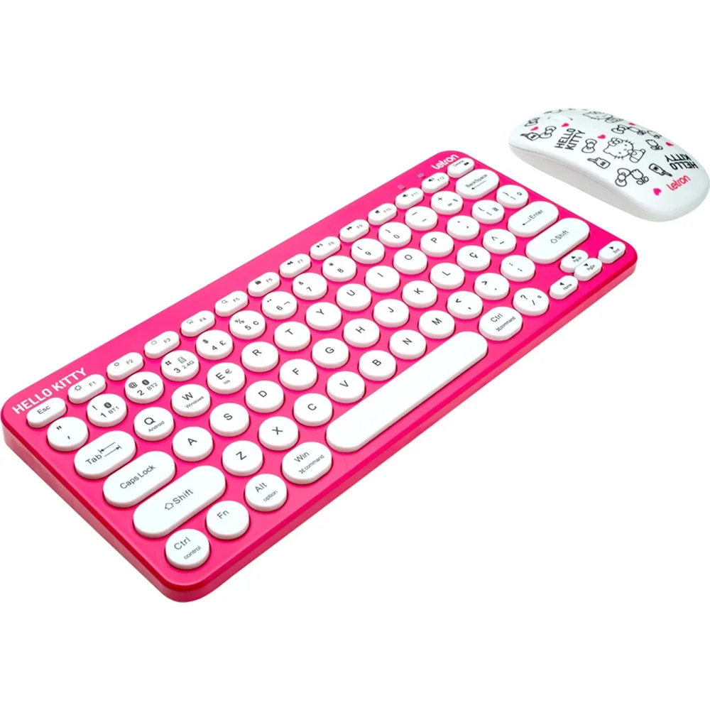 Imagem 3 de 5 do produto Kit Teclado E Mouse Sem Fio Letron Hello Kitty Rosa