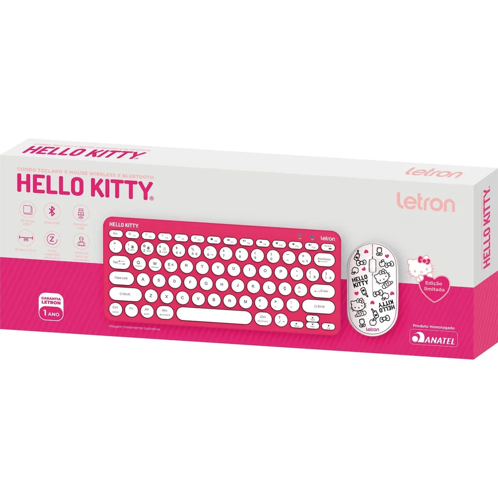 Imagem 4 de 5 do produto Kit Teclado E Mouse Sem Fio Letron Hello Kitty Rosa
