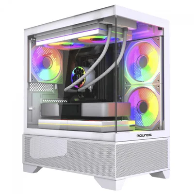 Gabinete Gamer Round5 Draven White, Mid Tower, Lateral E Frontal De Vidro, M-atx, Sem Fans, Branco, R5-draven-w-2182