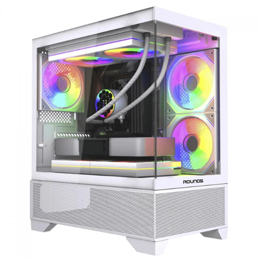 Gabinete Gamer Round5 Draven White, Mid Tower, Lateral E Frontal De Vidro, M-atx, Sem Fans, Branco, R5-draven-w-2182