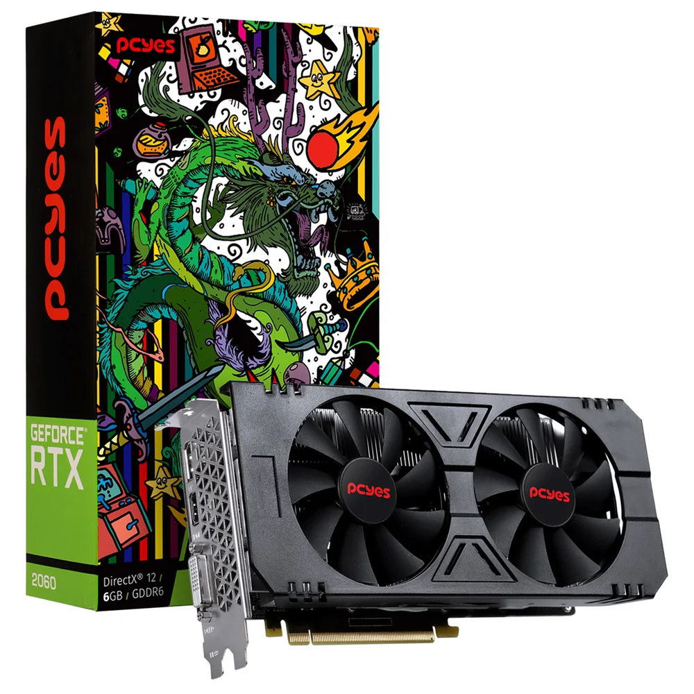 Placa De Vídeo PCyes Geforce RTX 2060 Graffiti Series, 6gb Gddr6, 192bits, Dlss3, Ray Tracing, Dual Fan - Pa2060RTX6gdf