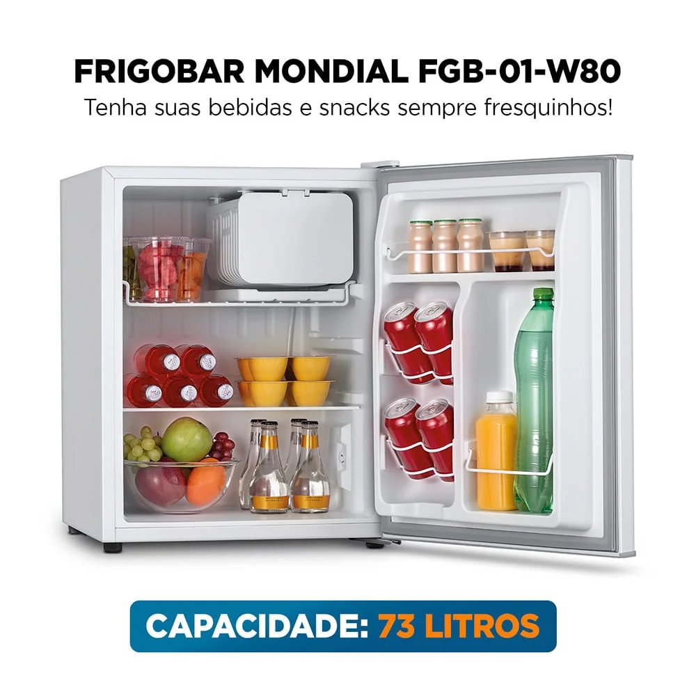 Imagem 2 de 5 do produto Frigobar Mondial 73l Porta Reversível Branco Fgb-01-w80 127v