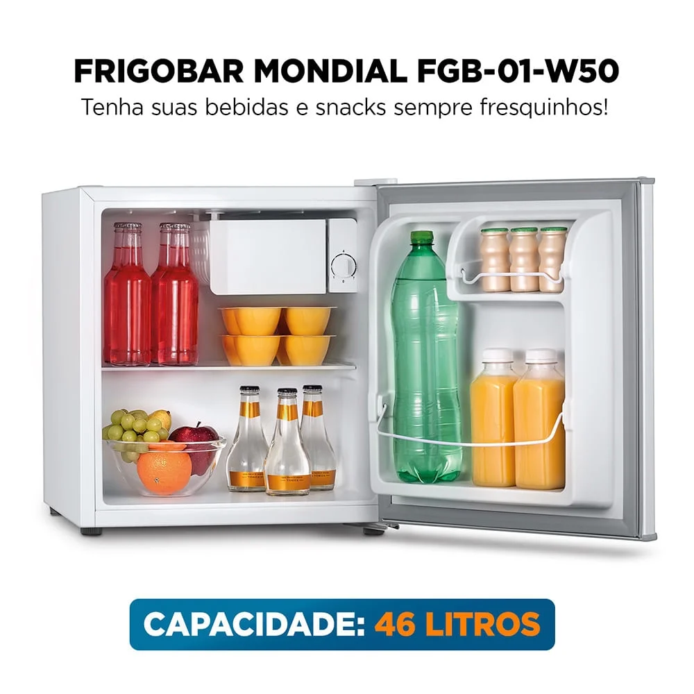 Imagem 2 de 5 do produto Frigobar Mondial 46l Porta Reversível Branco Fgb-01-w50 220v