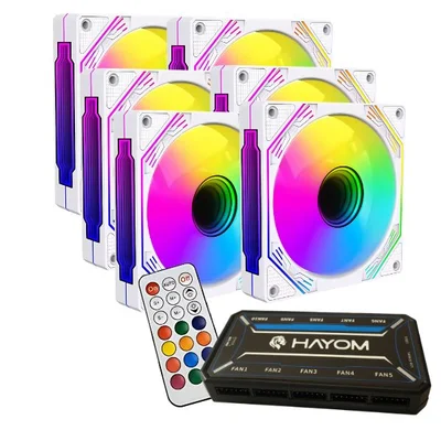 Kit 6 Fans Brancas 6 Pinos ARGB RGB C/ Controladora Controle
