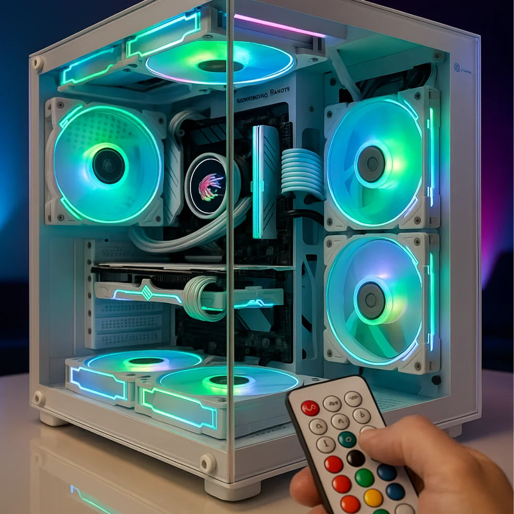 Imagem 3 de 5 do produto Kit 6 Fans Brancas 6 Pinos ARGB RGB C/ Controladora Controle