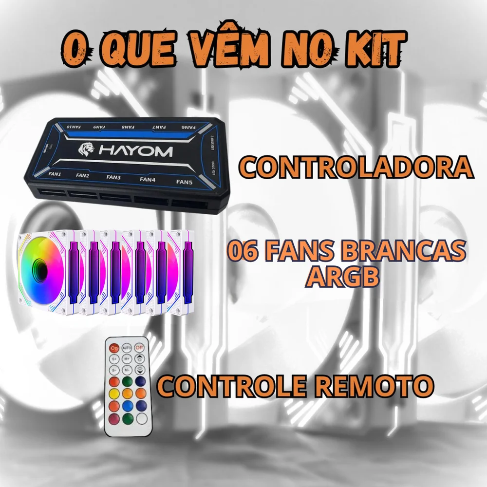Imagem 5 de 5 do produto Kit 6 Fans Brancas 6 Pinos ARGB RGB C/ Controladora Controle