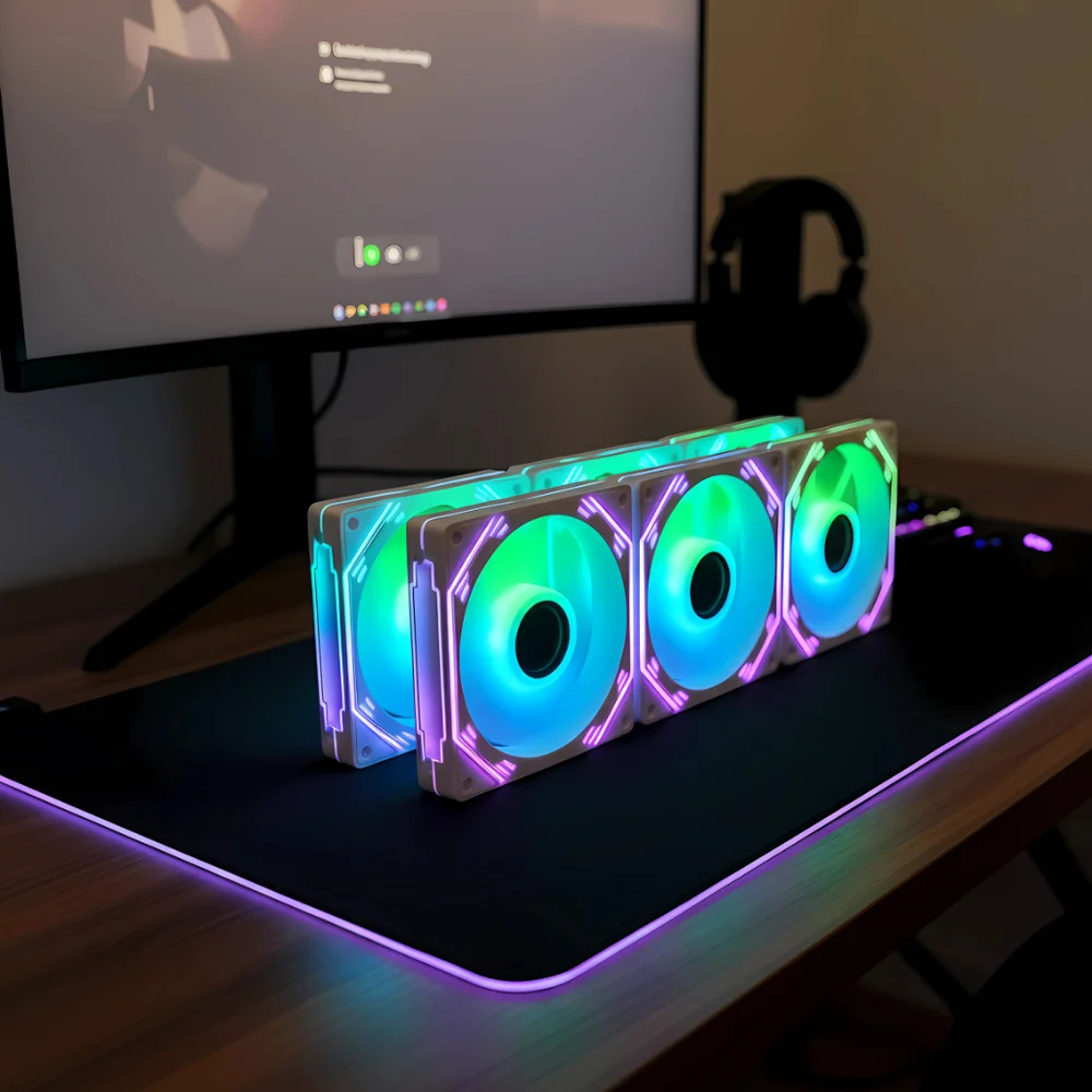 Imagem 4 de 5 do produto Kit 5 Fans Brancas 6 Pinos ARGB RGB C/ Controladora Controle