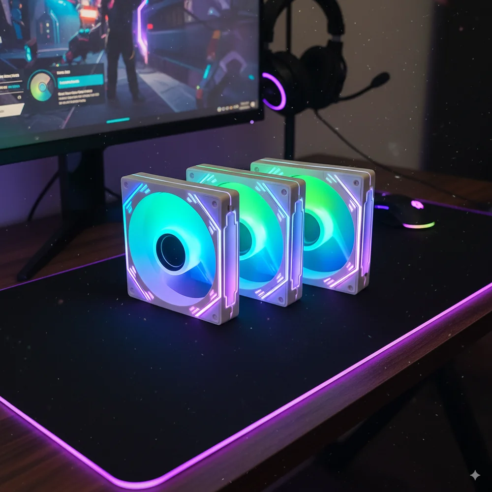Imagem 4 de 5 do produto Kit 4 Fans Brancas 6 Pinos ARGB RGB C/ Controladora Controle