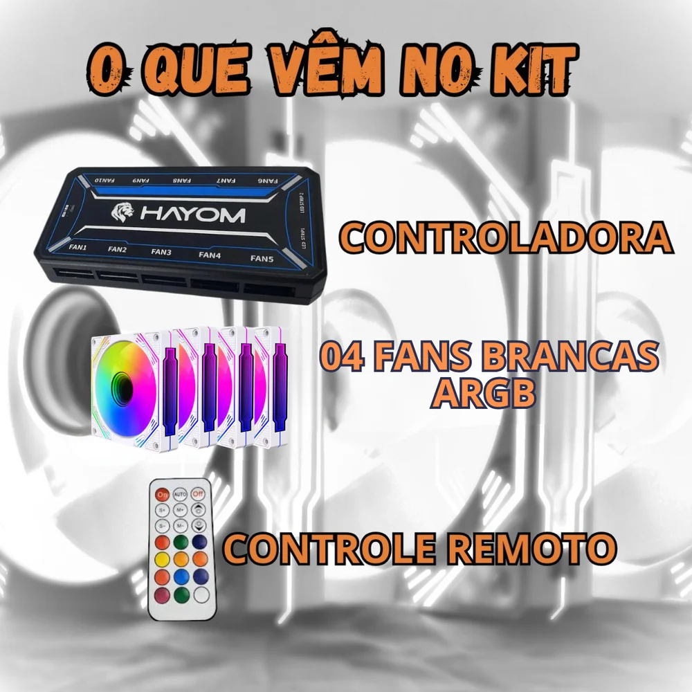 Imagem 5 de 5 do produto Kit 4 Fans Brancas 6 Pinos ARGB RGB C/ Controladora Controle