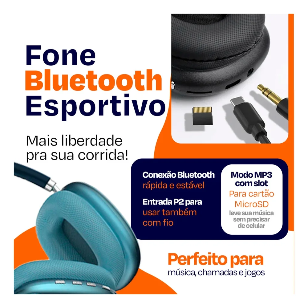 Imagem 2 de 5 do produto Headset Over Ear Wireless Com Ajuste De Volume Lateral