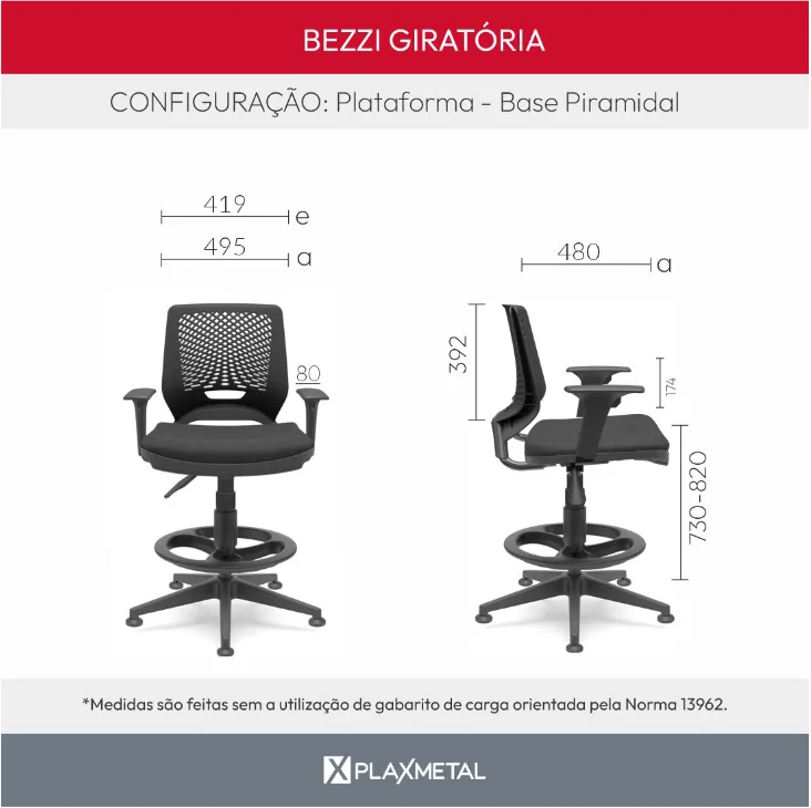 Imagem 2 de 4 do produto Cadeira Caixa Beezi Standard Plaxmetal Braços Reg Preta