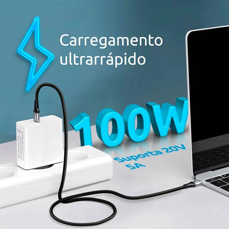 Imagem 2 de 4 do produto Cabo Usb-c - 1 Metro - Carregamento Rapido - Pd100w - Preto - Comtac 20129478