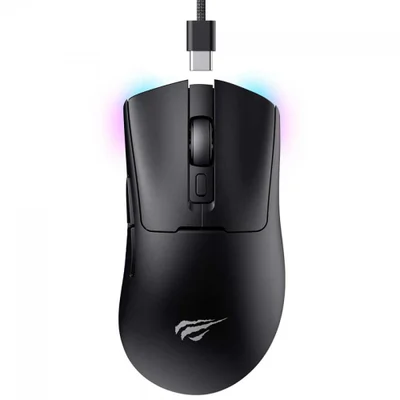 Mouse Gamer Sem Fio Havit Ms966wb - Sensor Pixart 12000dpi - RGB - Bluetooth / Usb / 2.4ghz - Preto