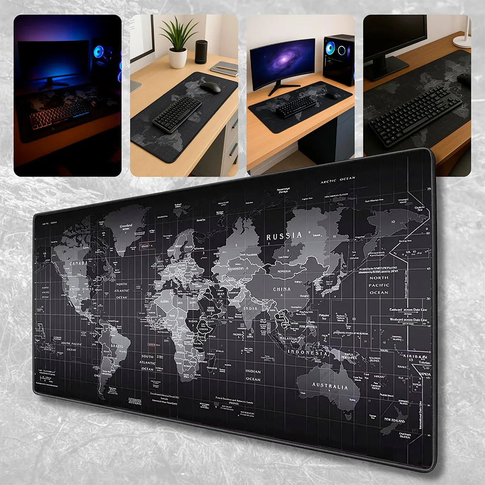 Mouse Pad Gamer Pad Profissional Premium, Com Borda Costurada 700x350x3. Mapa Mundi, Preto Mouse Pad Gamer Pad Profissional Premium, Com Borda Costurada 700x350x3. Mapa Mundi, Preto