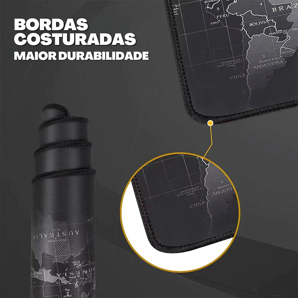 Mouse Pad Gamer Pad Profissional Premium, Com Borda Costurada 700x350x3. Mapa Mundi, Preto Mouse Pad Gamer Pad Profissional Premium, Com Borda Costurada 700x350x3. Mapa Mundi, Preto