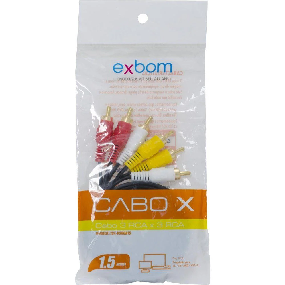 Imagem 3 de 3 do produto Cabo Exbom De Áudio E Vídeo 3rca X 3rca 1,50m Reforçado Cbx-v3rca15
