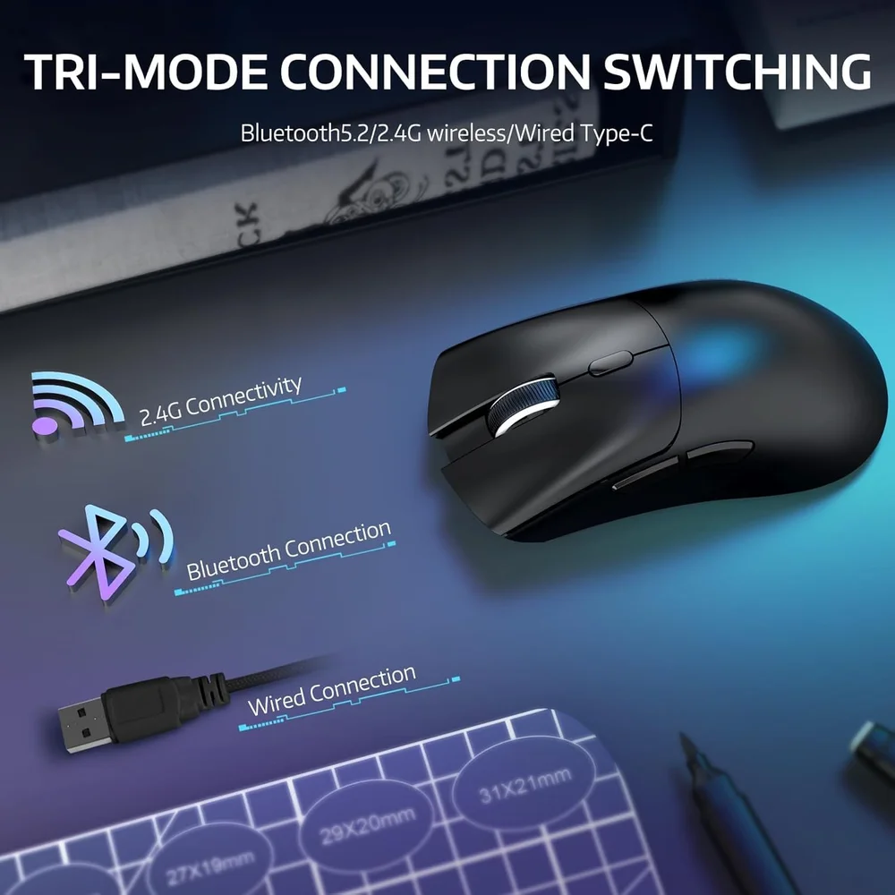 Imagem 3 de 4 do produto Mouse Gamer Sem Fio Attack Shark R1, 18000 Dpi, 55g, Tri-mode, Sensor Paw3311, Preto