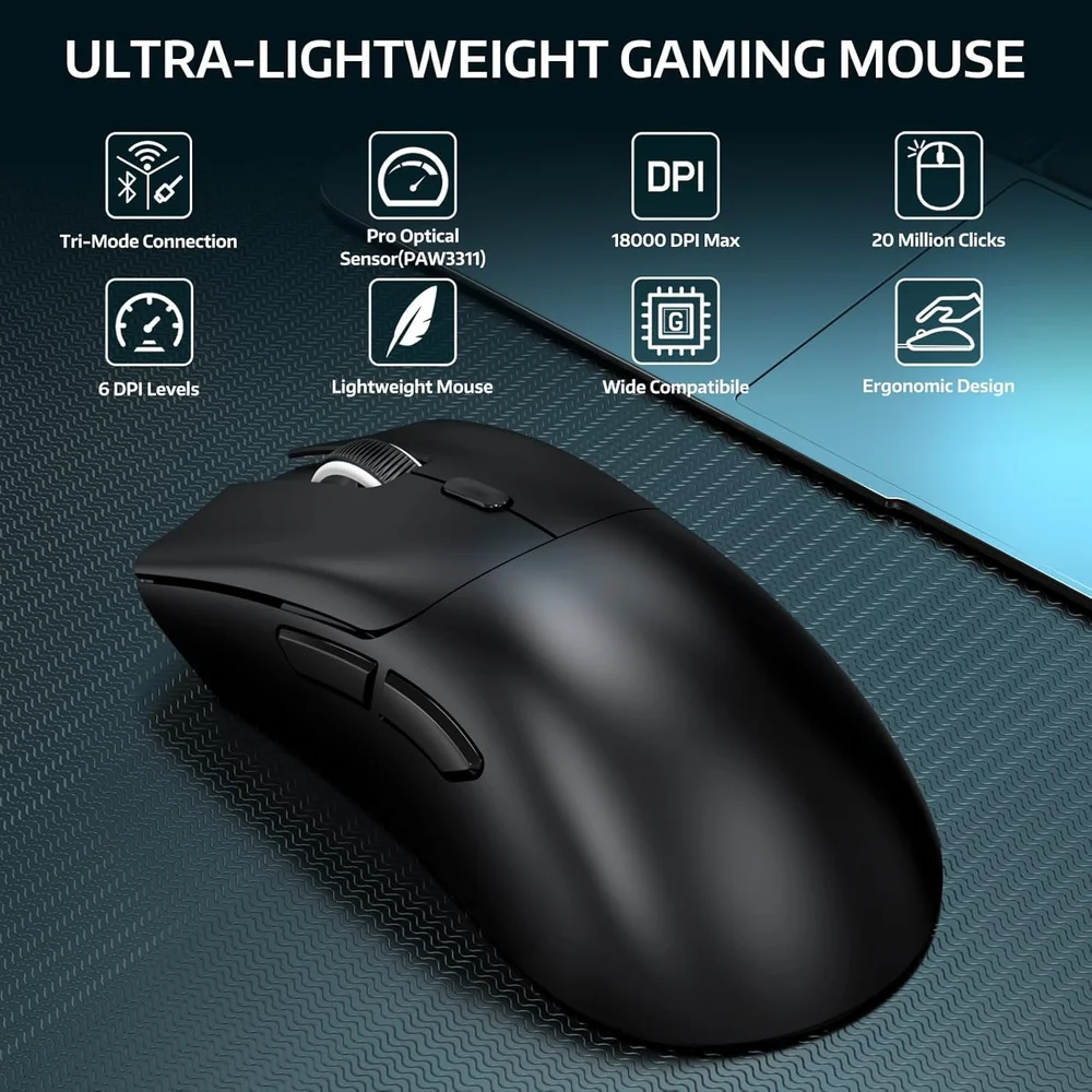 Imagem 4 de 4 do produto Mouse Gamer Sem Fio Attack Shark R1, 18000 Dpi, 55g, Tri-mode, Sensor Paw3311, Preto