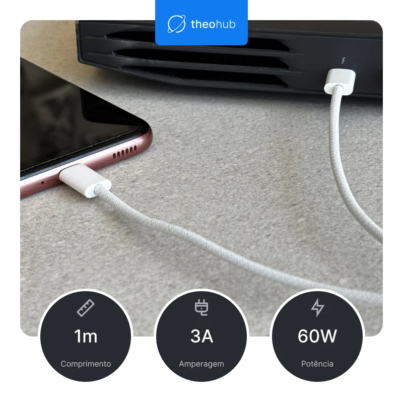 Imagem 3 de 5 do produto Cabo Usb-c P/ Usb-c Nylon 1m - Carregador Rápido - Branco