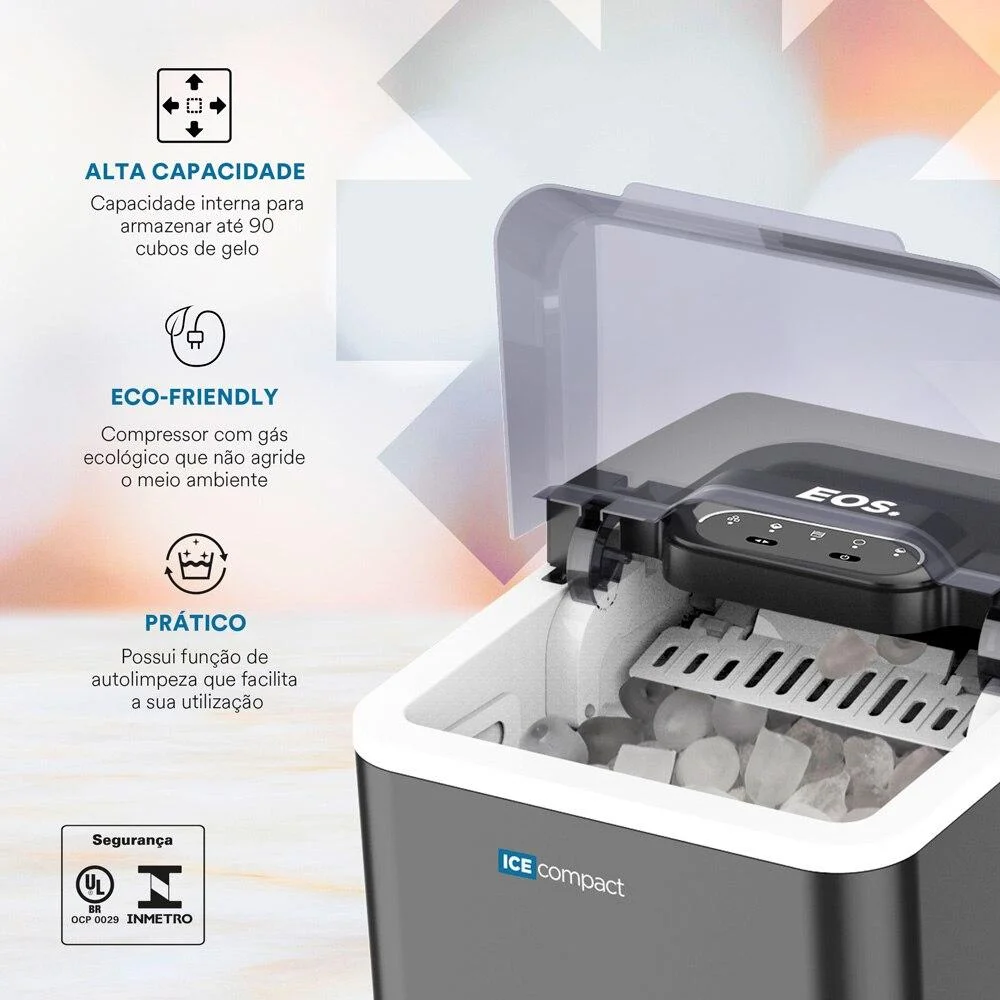 Imagem 2 de 5 do produto Máquina De Gelo 12kg Eos Ice Compact Emg04t Cinza 110v
