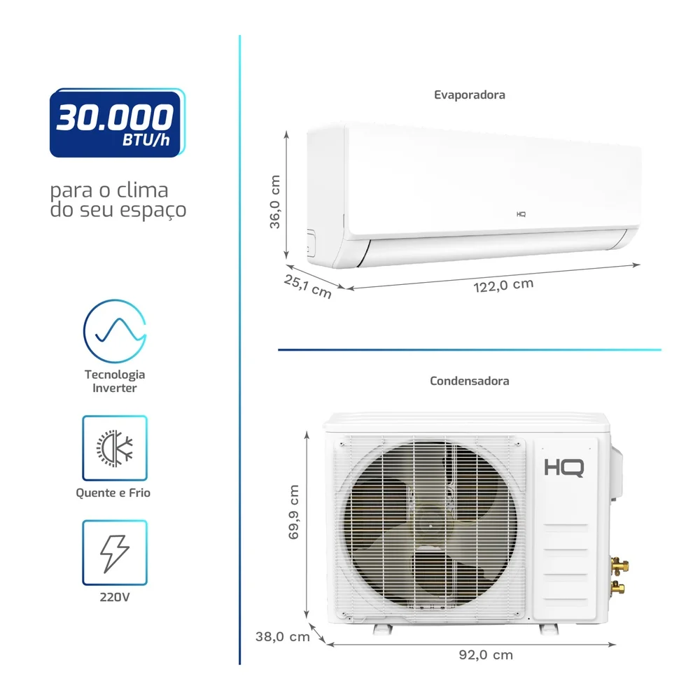 Imagem 4 de 5 do produto Ar Condicionado Split HQ Hi Wall Inverter 36.000 BTU/h Quente e Frio Monofásico Branco VIHT36CH3S2S723 220V