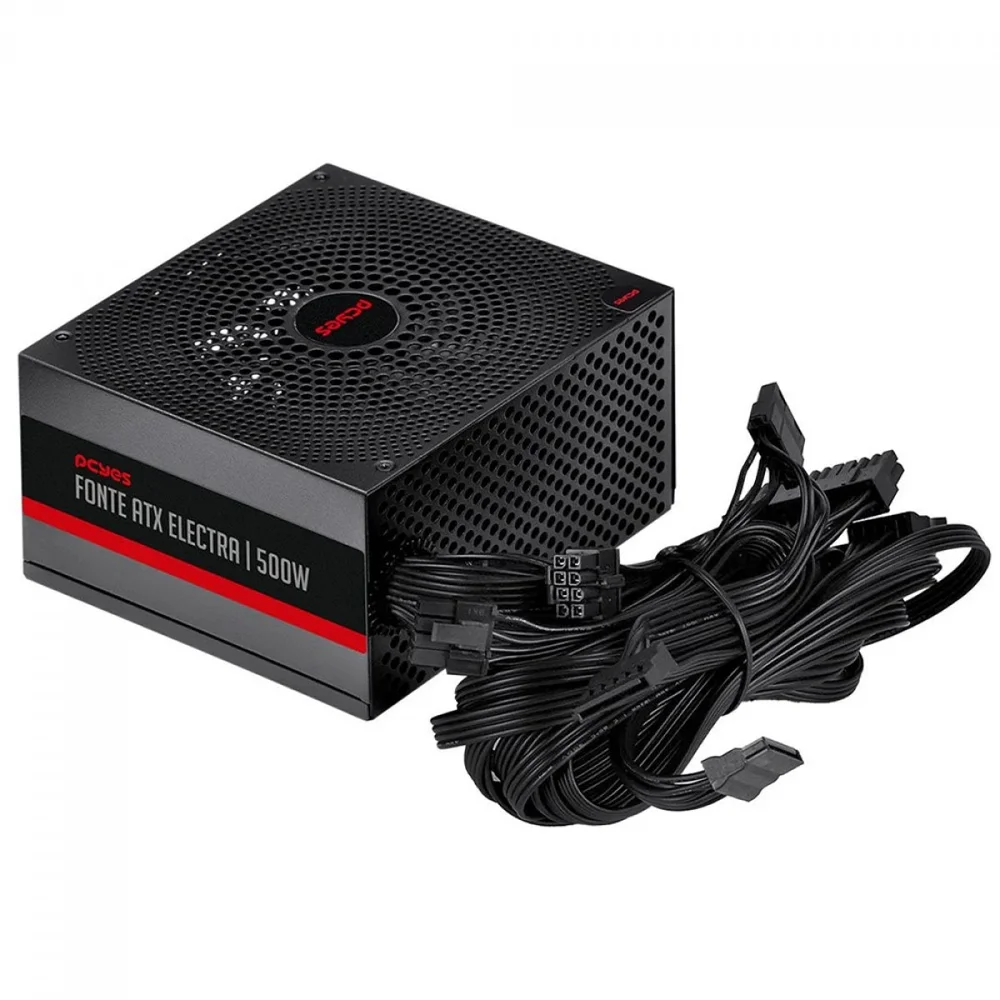 Fonte Gamer PCyes Electra 500w Pfc Ativo Preto Elec500w
