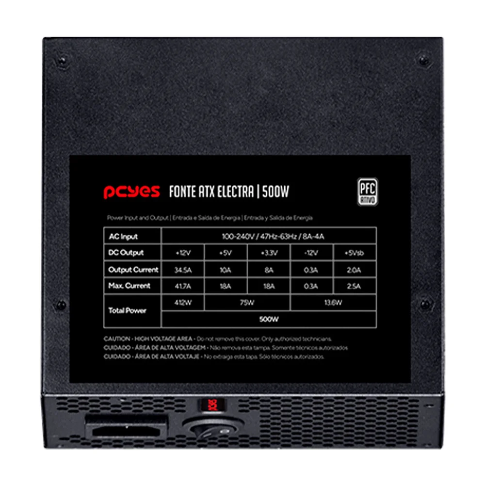 Imagem 2 de 5 do produto Fonte PCyes Electra, 500w, Pfc Ativo, Preto, Elec500w