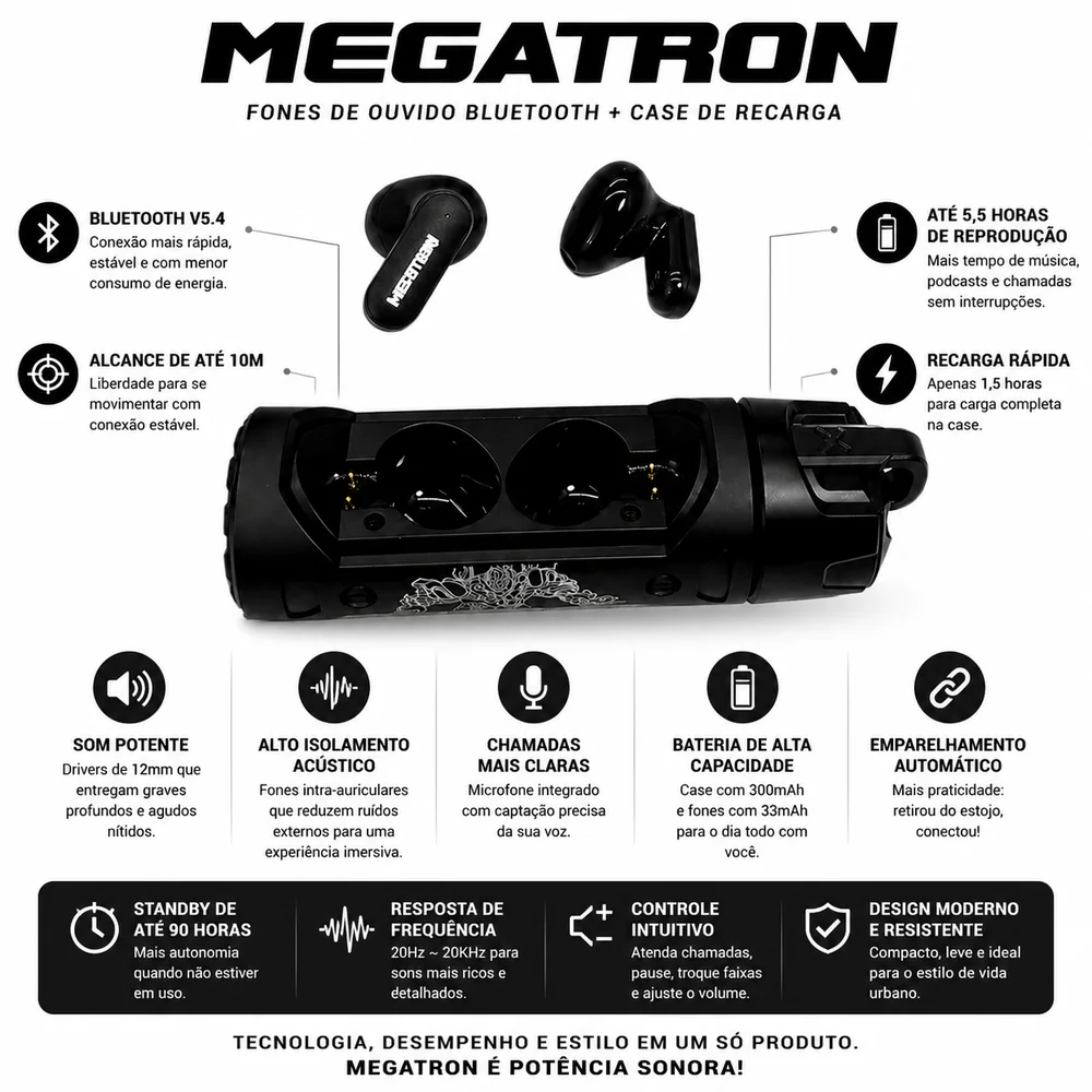 Imagem 5 de 5 do produto Fone Bluetooth Sem Fio TWS TF-T11 Bumblebee Transformers preto 5.4