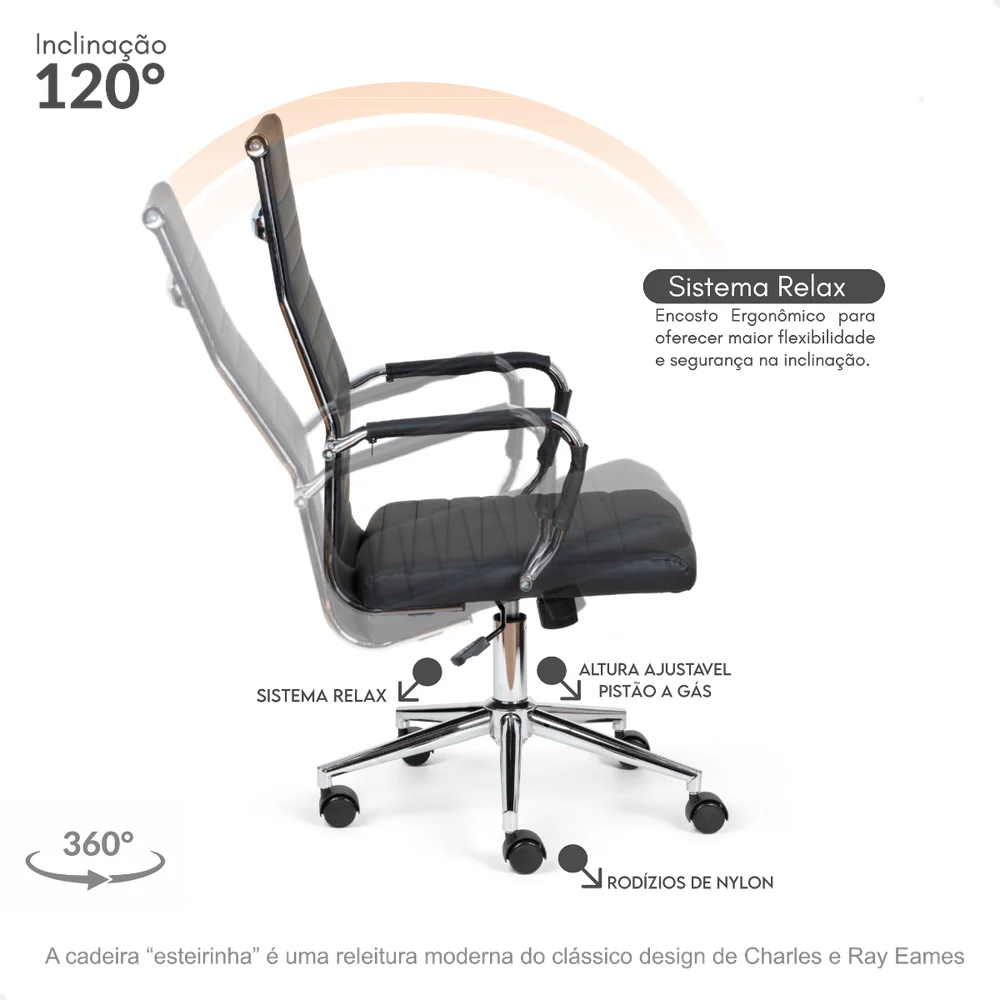 Imagem 2 de 5 do produto Cadeira Esteirinha De Escritório Presidente Charles Eames P305 Preto