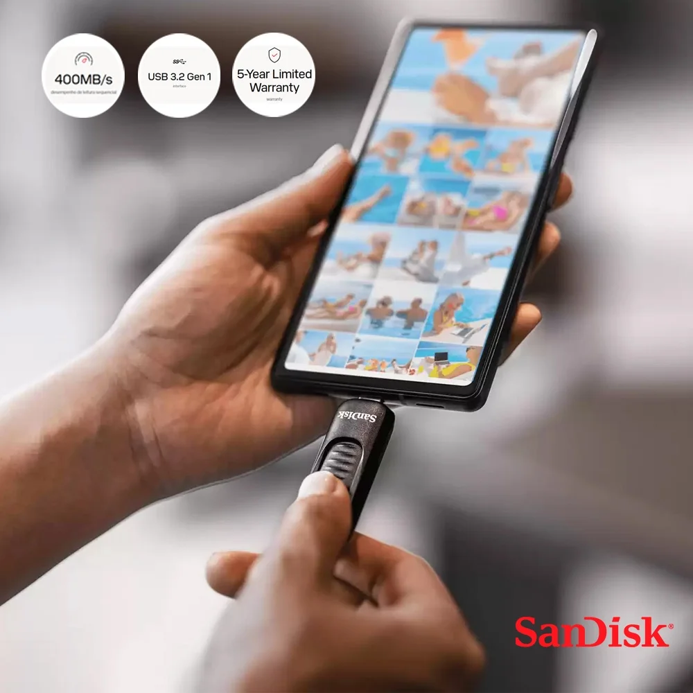 Imagem 2 de 5 do produto Pen Drive Sandisk 128GB Usb C 3.2 Ultra Slider Preto