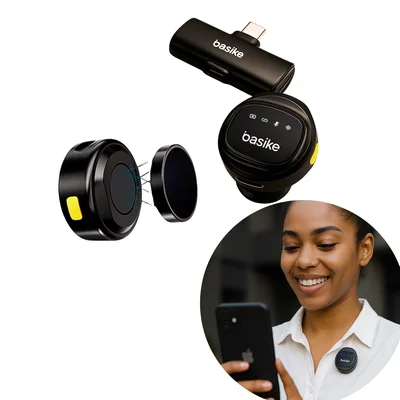 Microfone de Lapela Sem Fio Tipo-c Anti Ruido Redondo Duplo Clipe Magnético