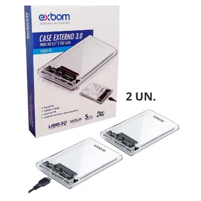 Case Externo HD e SSD Kit 2 un. Exbom Transparente Sata 2.5 Usb 3.0 Compatível com Notebooks, PC, TV e Jogos Console