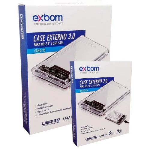 Imagem 3 de 5 do produto Case Externo HD e SSD Kit 2 un. Exbom Transparente Sata 2.5 Usb 3.0 Compatível com Notebooks, PC, TV e Jogos Console