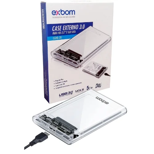 Imagem 5 de 5 do produto Case Externo HD e SSD Kit 2 un. Exbom Transparente Sata 2.5 Usb 3.0 Compatível com Notebooks, PC, TV e Jogos Console