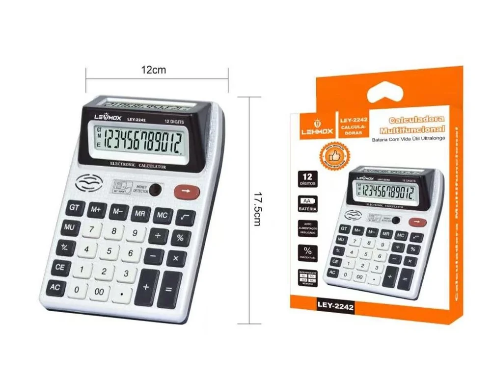 Imagem 2 de 2 do produto Calculadora Digital 12 Digitos Visor Duplo Lehmox Ley - 2242