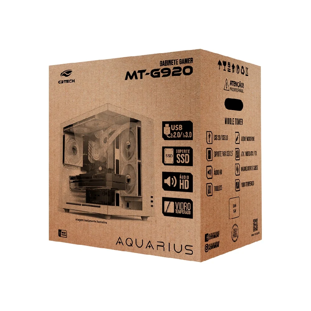 Imagem 2 de 5 do produto Gabinete Gamer C3tech Aquarius Mt-g920wh Sem Fonte Branco