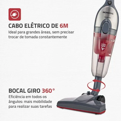 Aspirador De Pó Vertical Mondial Turbo Cinza Com Inox 110v — foto 4