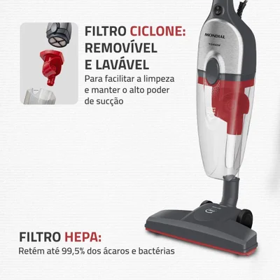 Aspirador De Pó Vertical Mondial Turbo Cinza Com Inox 110v — foto 6