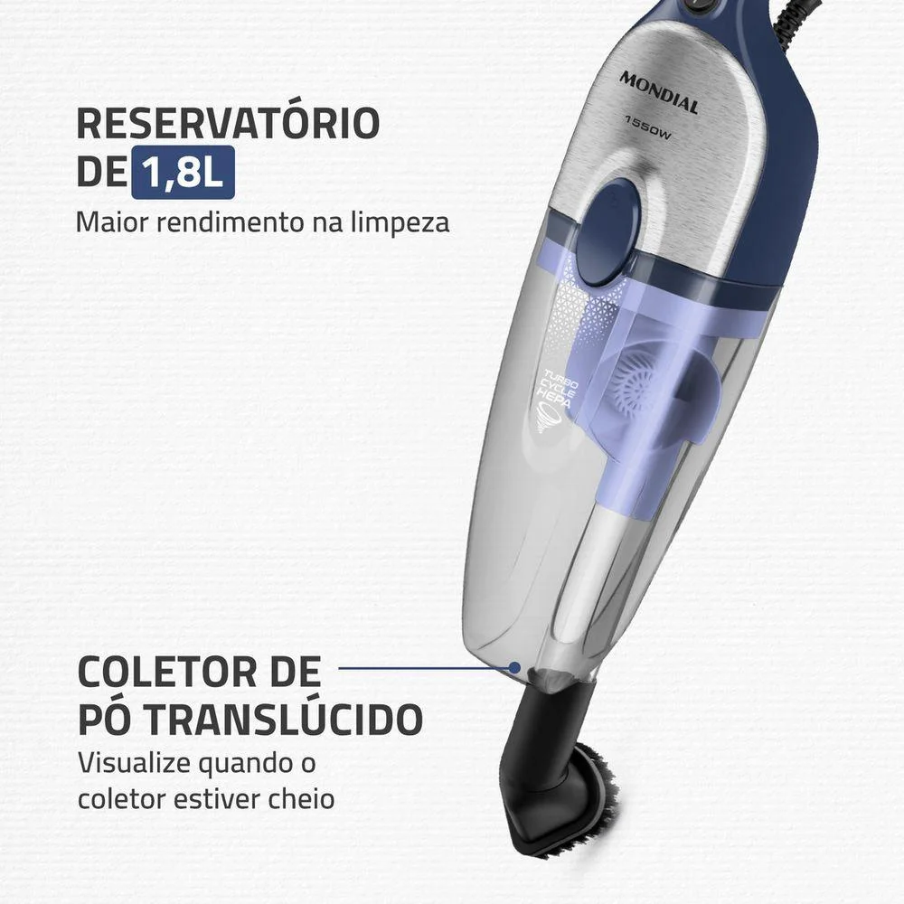Imagem 3 de 5 do produto Aspirador De Pó Mondial Turbo Ap-41 1550w Azul Com Inox 110v