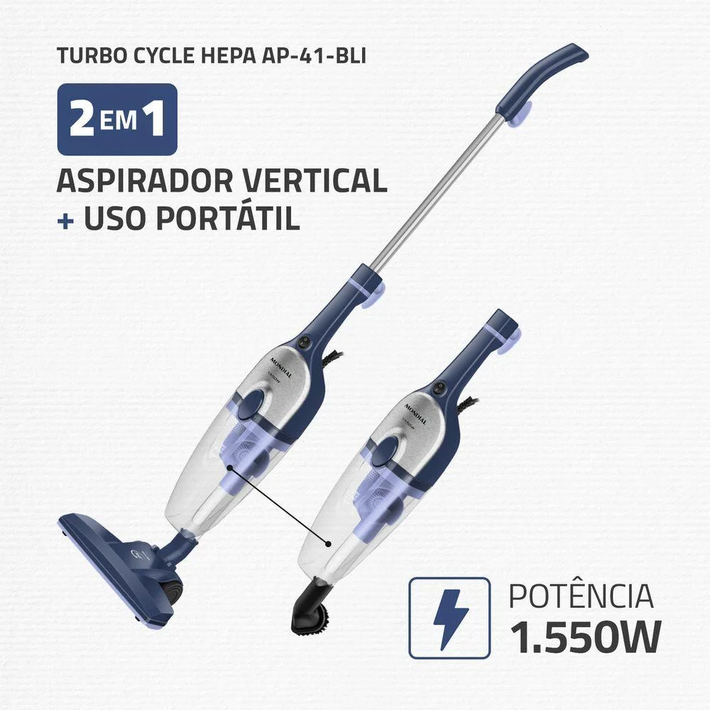 Imagem 4 de 5 do produto Aspirador De Pó Mondial Turbo Ap-41 1550w Azul Com Inox 110v