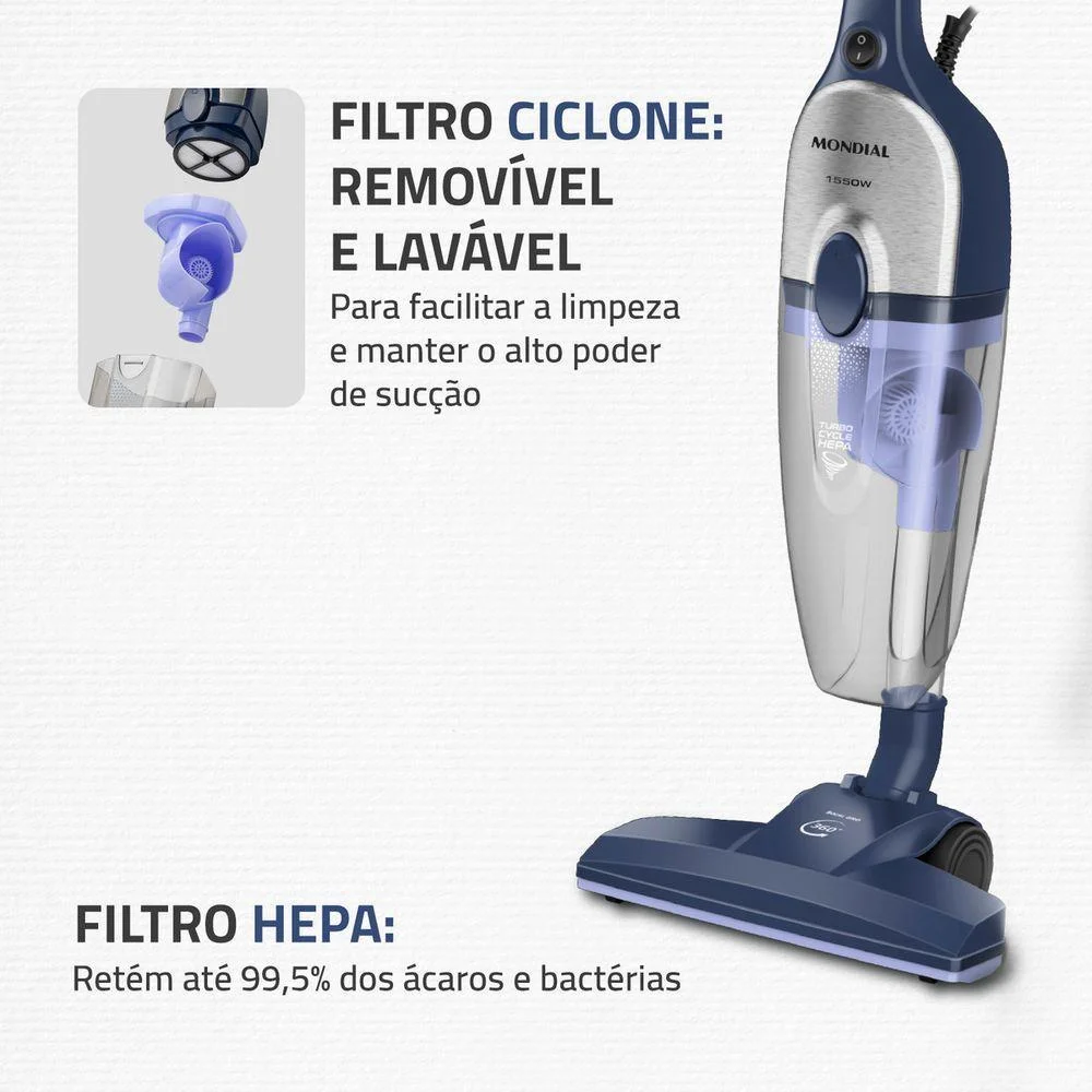 Imagem 5 de 5 do produto Aspirador De Pó Mondial Turbo Ap-41 1550w Azul Com Inox 110v