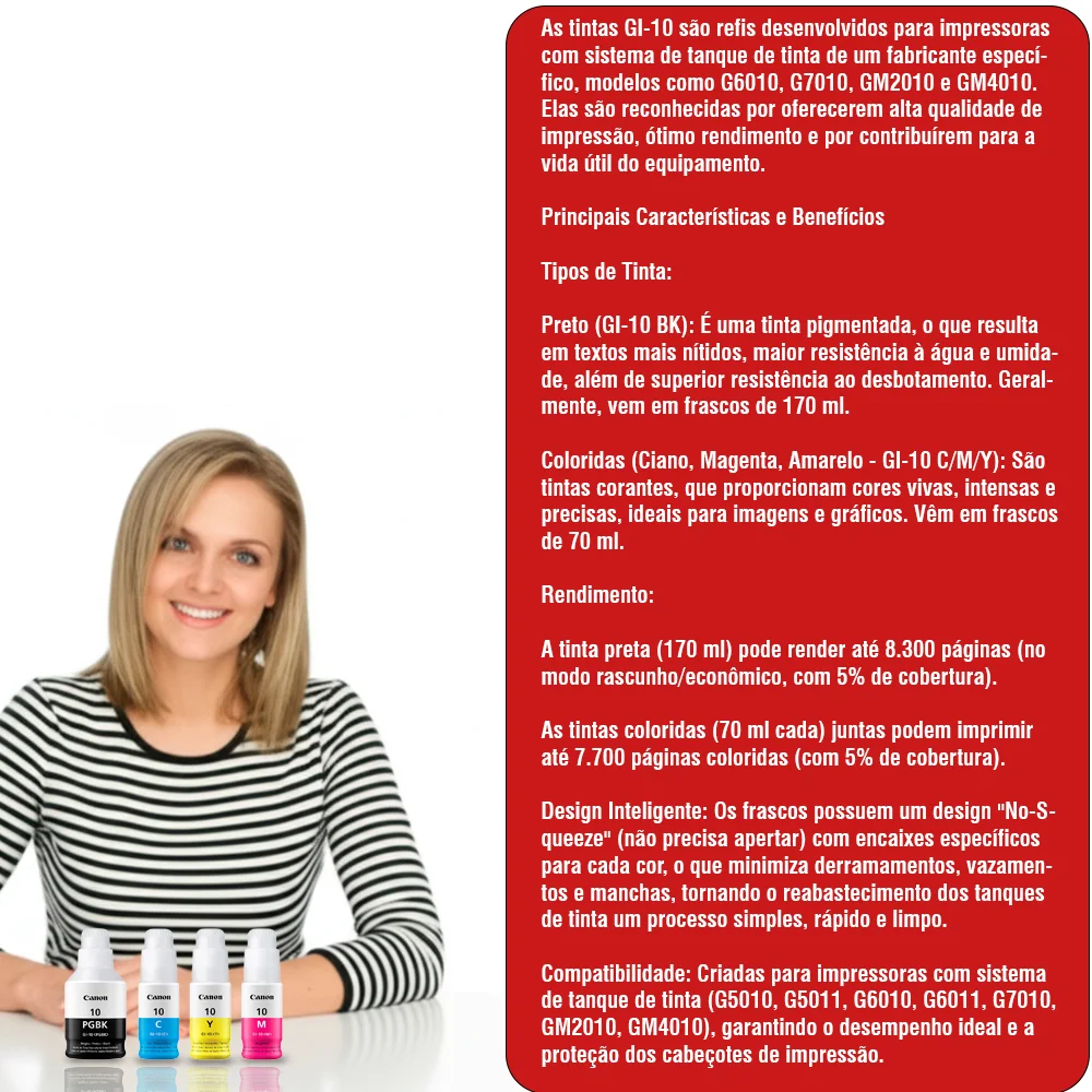 Imagem 5 de 5 do produto Kit 4 Refis De Tinta Impressora 10 Mega Tank Gi-10