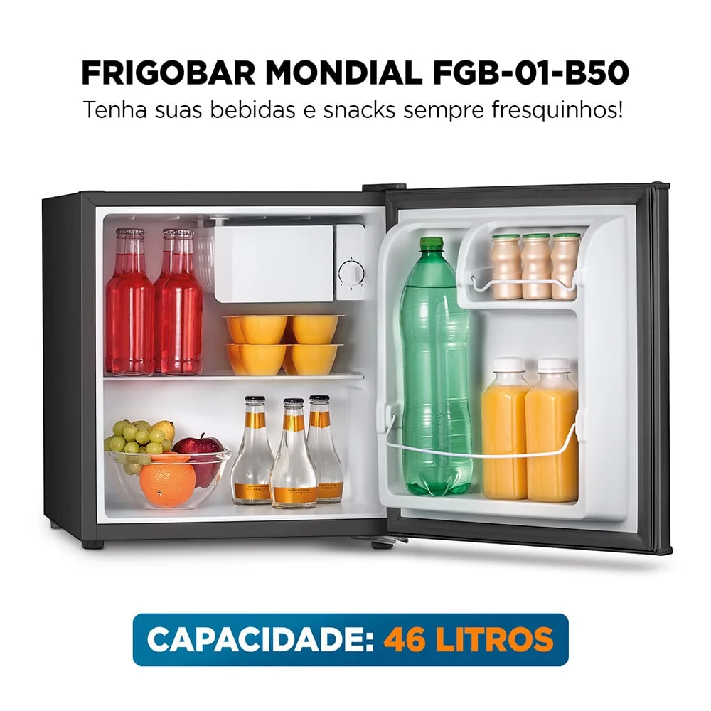 Imagem 2 de 5 do produto Frigobar Mondial 46l Porta Reversível Preto Fgb-01-b50 220v