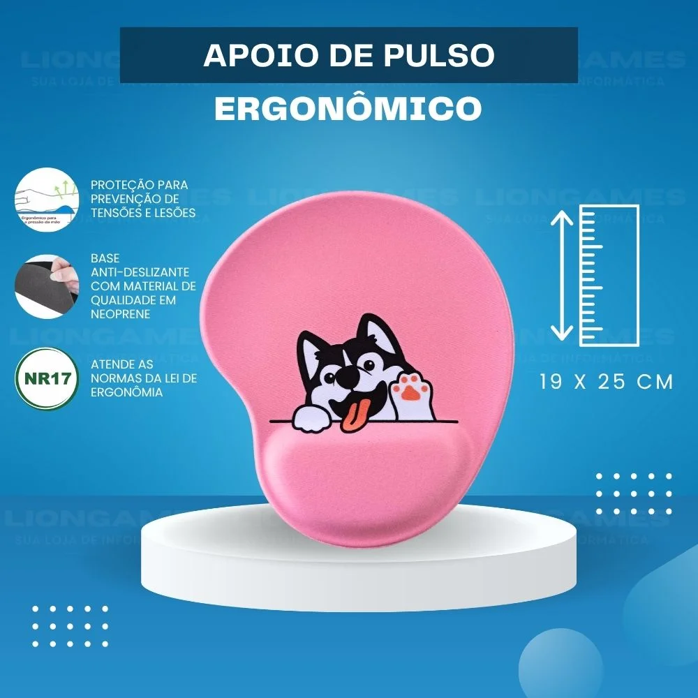 Imagem 2 de 4 do produto Mousepad Ergonômico Estampado Cachorro Rosto Rosa –liongames