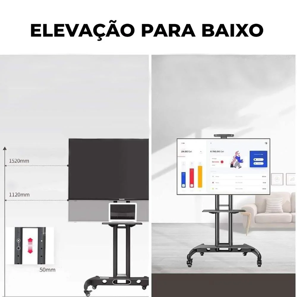 Imagem 2 de 4 do produto Suporte Pedestal Tv 32 A  75’’, Altura Ajustável, Rodízios, Aço Reforçado, Eventos, Apresentação