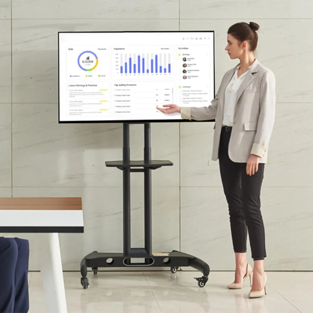 Imagem 3 de 4 do produto Suporte Pedestal Tv 32 A  75’’, Altura Ajustável, Rodízios, Aço Reforçado, Eventos, Apresentação