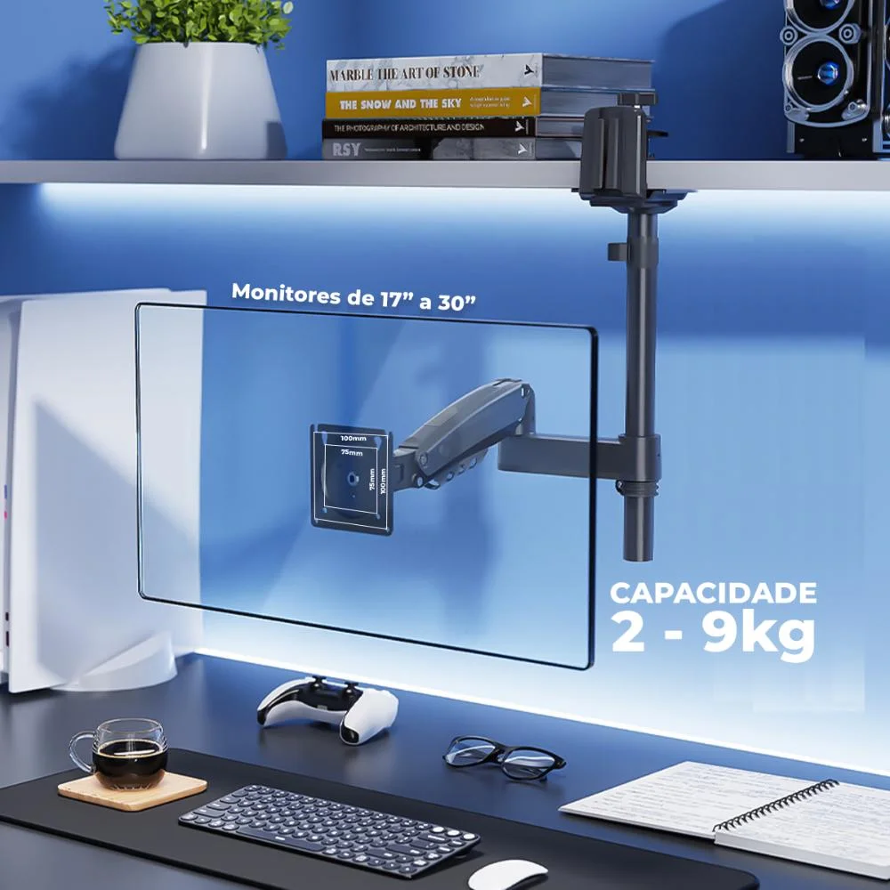 Imagem 3 de 5 do produto Braço Gamer Para Monitor 17’’ A 30’’, Suporte De Mesa, Vesa, Altura Ajustável