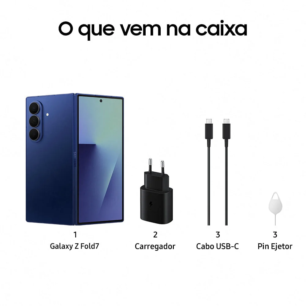 Imagem 2 de 5 do produto Celular Samsung Galaxy Z Fold7 512gb, 12gb Ram, Tela 8.0” + 6.5”, Câmera Traseira 200+12+10mp, Frontal 10+10mp Azul - 512 Gb - #799ca5